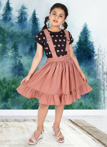Peach Colour Stylish Party Wear Girls Frock Cotton Rayon Kids Collection Riya 01